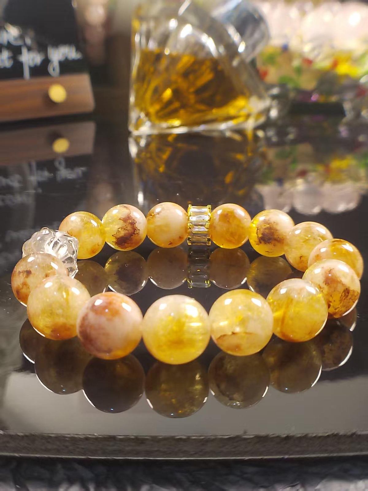 Natural Milky Citrine Beaded Bracelet, Clear Quartz Pixiu Charm, Healing Crystal Jewelry for Abundance & Good Luck