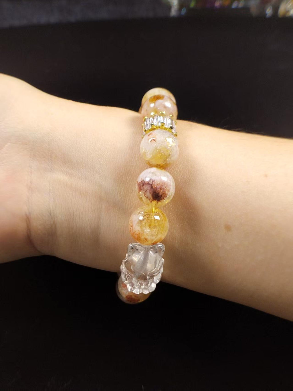 Natural Milky Citrine Beaded Bracelet, Clear Quartz Pixiu Charm, Healing Crystal Jewelry for Abundance & Good Luck