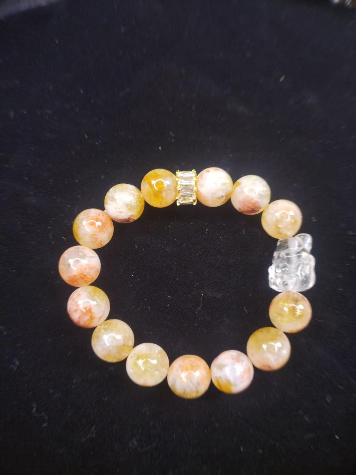 Natural Milky Citrine Beaded Bracelet, Clear Quartz Pixiu Charm, Healing Crystal Jewelry for Abundance & Good Luck