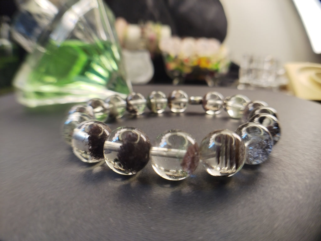 Natural Garden Quartz Phantom Quartz Bracelet, Lodolite Healing Crystal Beaded Bracelet, Four Season Phantom Crystal Bracelet, Spiritual Protection Crystal Jewelry Gift for Men Women