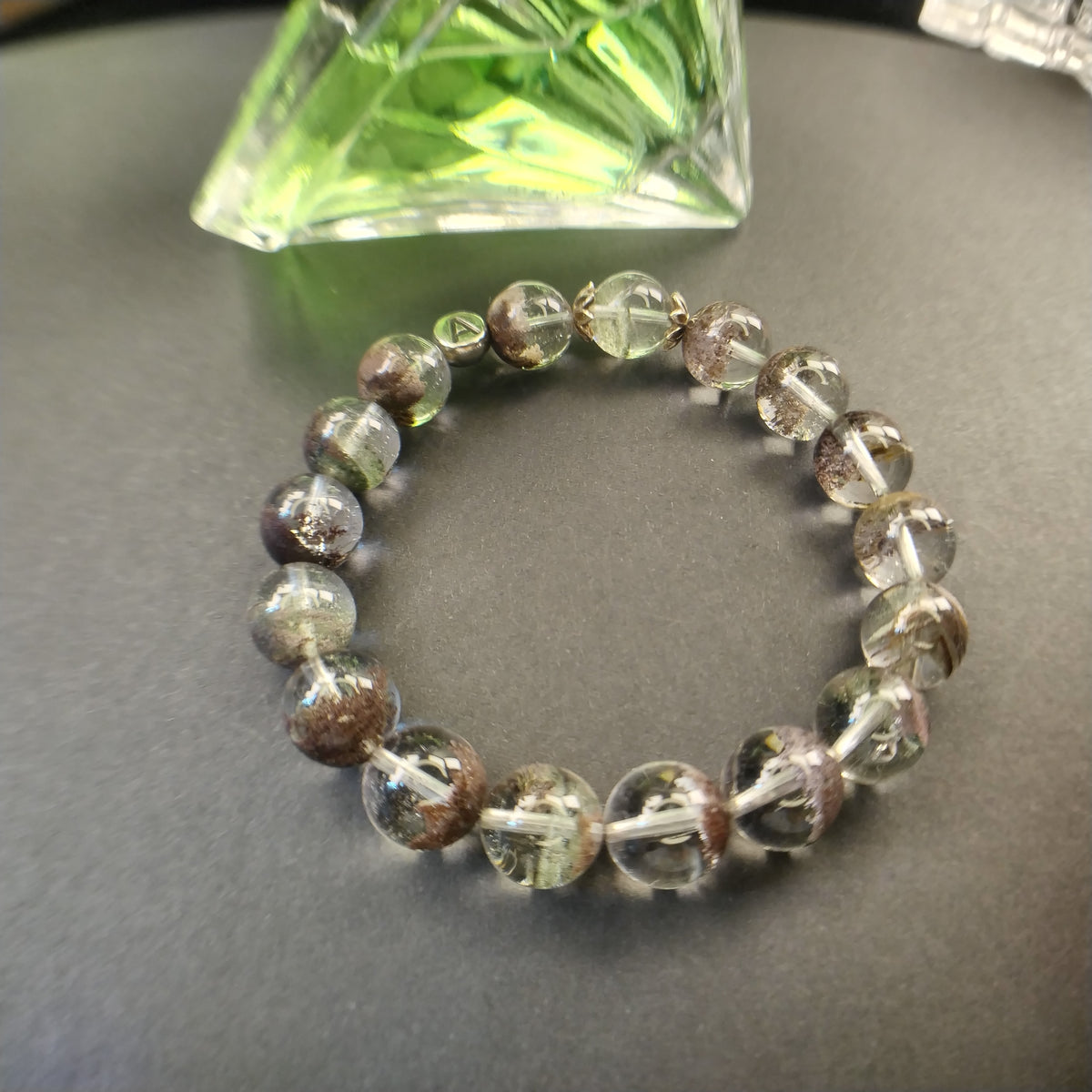 Natural Garden Quartz Phantom Quartz Bracelet, Lodolite Healing Crystal Beaded Bracelet, Four Season Phantom Crystal Bracelet, Spiritual Protection Crystal Jewelry Gift for Men Women
