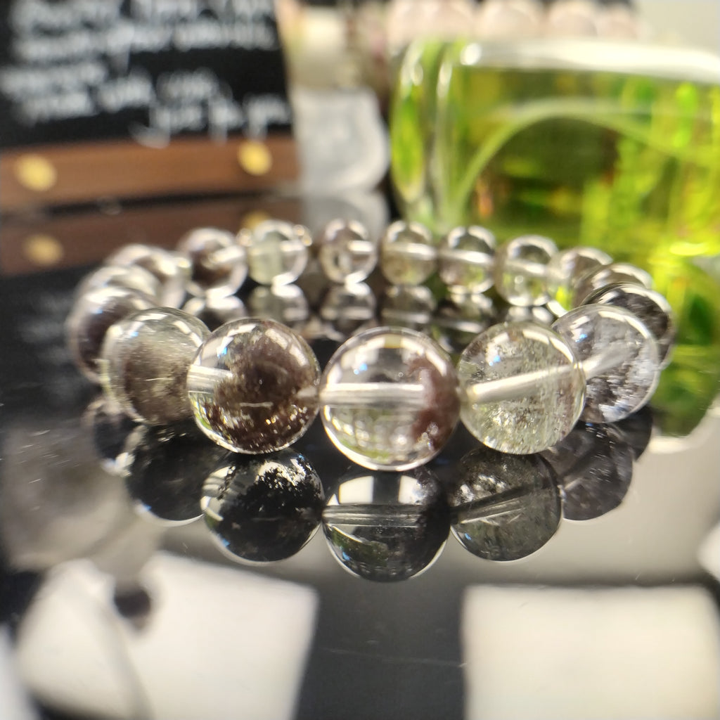 Natural Garden Quartz Phantom Quartz Bracelet, Lodolite Healing Crystal Beaded Bracelet, Four Season Phantom Crystal Bracelet, Spiritual Protection Crystal Jewelry Gift for Men Women