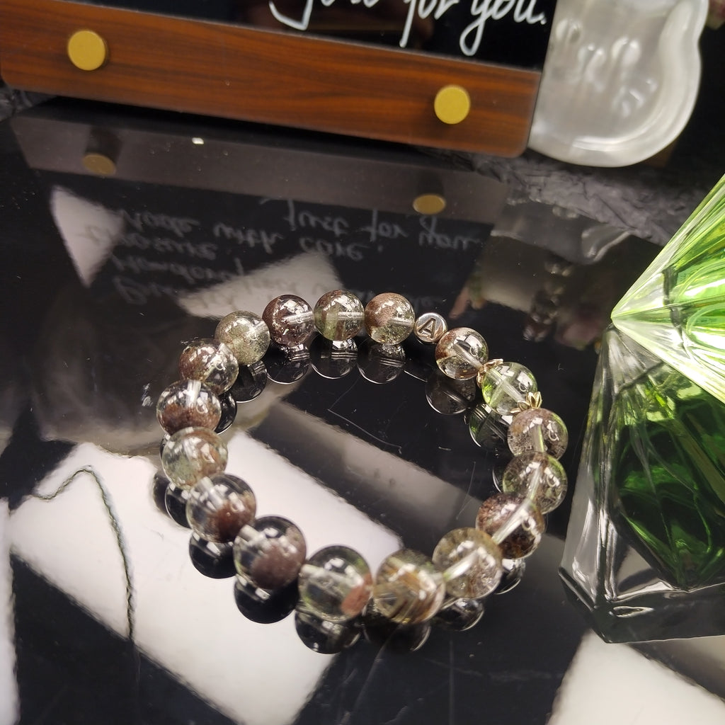 Natural Garden Quartz Phantom Quartz Bracelet, Lodolite Healing Crystal Beaded Bracelet, Four Season Phantom Crystal Bracelet, Spiritual Protection Crystal Jewelry Gift for Men Women