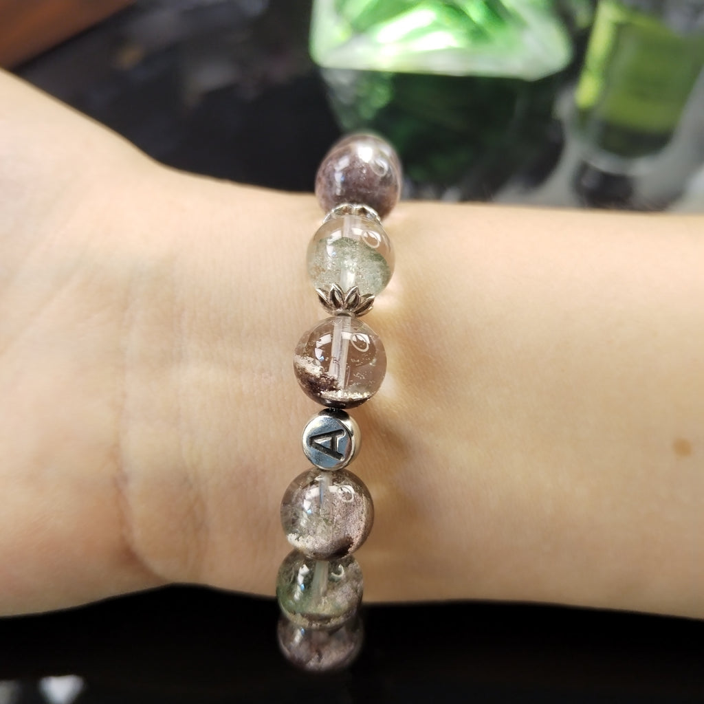 Natural Garden Quartz Phantom Quartz Bracelet, Lodolite Healing Crystal Beaded Bracelet, Four Season Phantom Crystal Bracelet, Spiritual Protection Crystal Jewelry Gift for Men Women
