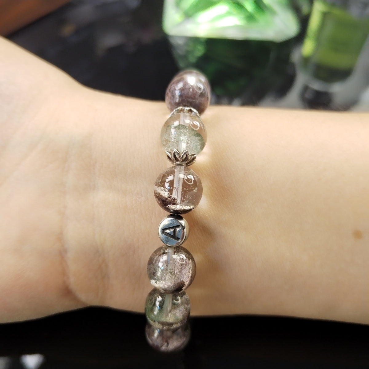 Natural Garden Quartz Phantom Quartz Bracelet, Lodolite Healing Crystal Beaded Bracelet, Four Season Phantom Crystal Bracelet, Spiritual Protection Crystal Jewelry Gift for Men Women