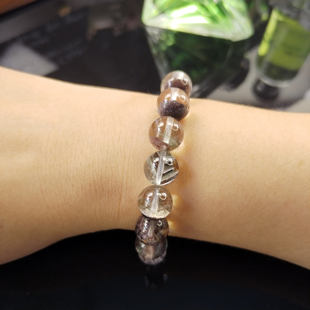 Natural Garden Quartz Phantom Quartz Bracelet, Lodolite Healing Crystal Beaded Bracelet, Four Season Phantom Crystal Bracelet, Spiritual Protection Crystal Jewelry Gift for Men Women