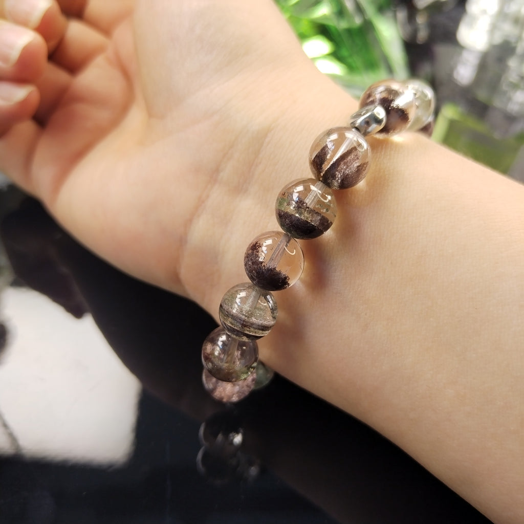 Natural Garden Quartz Phantom Quartz Bracelet, Lodolite Healing Crystal Beaded Bracelet, Four Season Phantom Crystal Bracelet, Spiritual Protection Crystal Jewelry Gift for Men Women