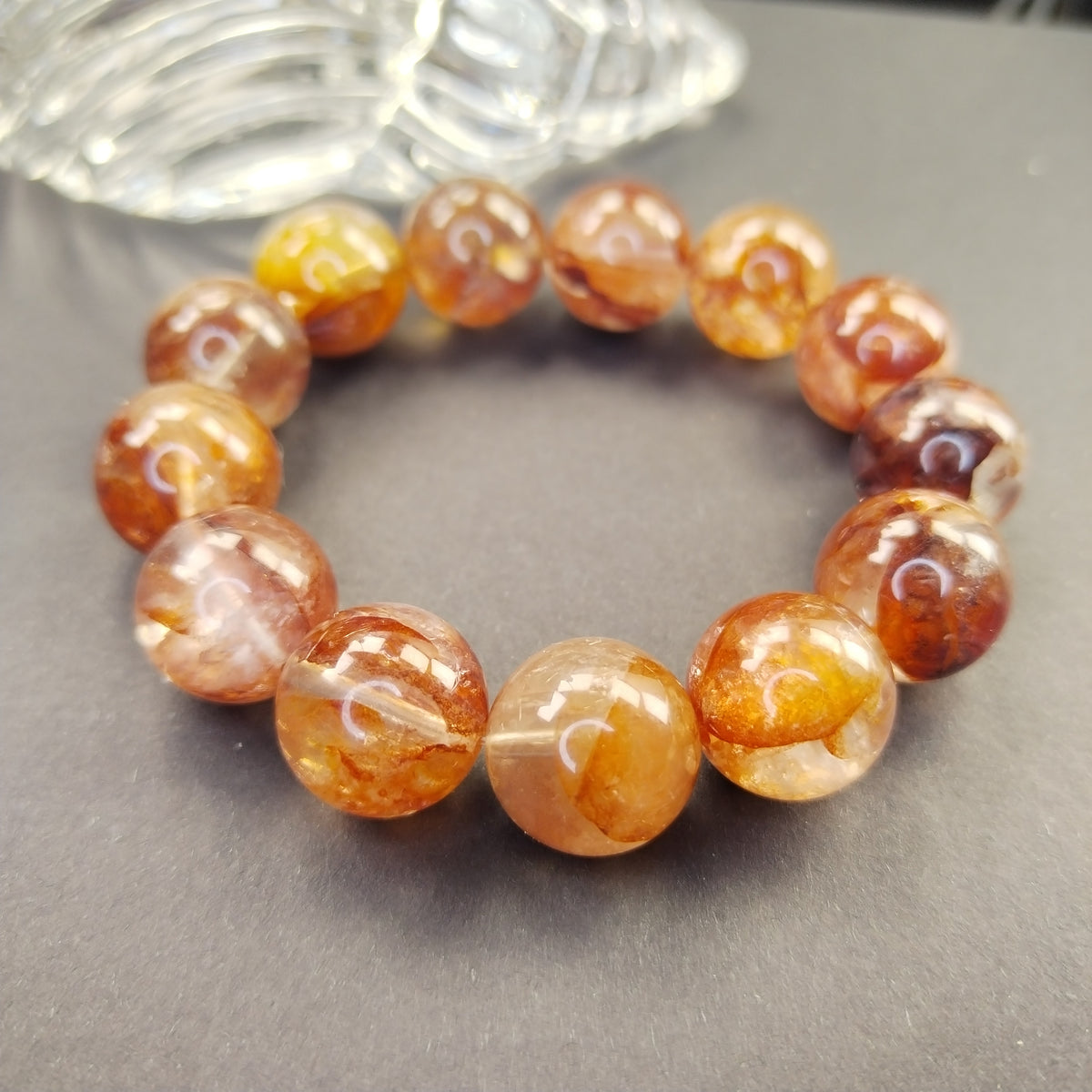 Natural Red Phantom Quartz Bracelet, Red Amphibole Quartz Fire Quartz Beaded Bracelet, Root Chakra Grounding & Protection Healing Crystal Bracelet, Unisex Crystal Gift