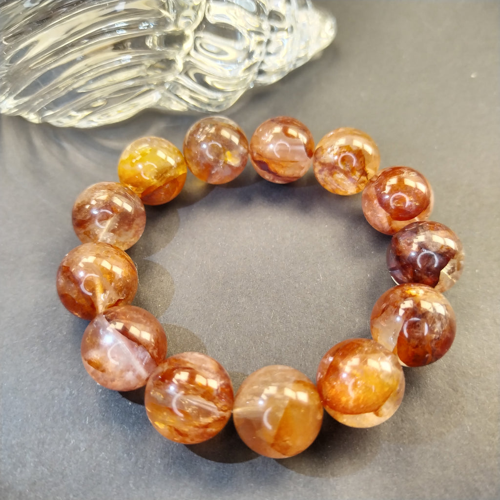 Natural Red Phantom Quartz Bracelet, Red Amphibole Quartz Fire Quartz Beaded Bracelet, Root Chakra Grounding & Protection Healing Crystal Bracelet, Unisex Crystal Gift