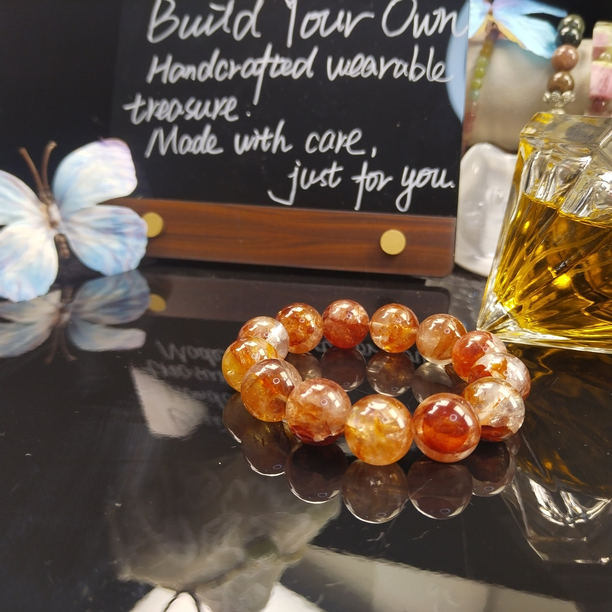 Natural Red Phantom Quartz Bracelet, Red Amphibole Quartz Fire Quartz Beaded Bracelet, Root Chakra Grounding & Protection Healing Crystal Bracelet, Unisex Crystal Gift