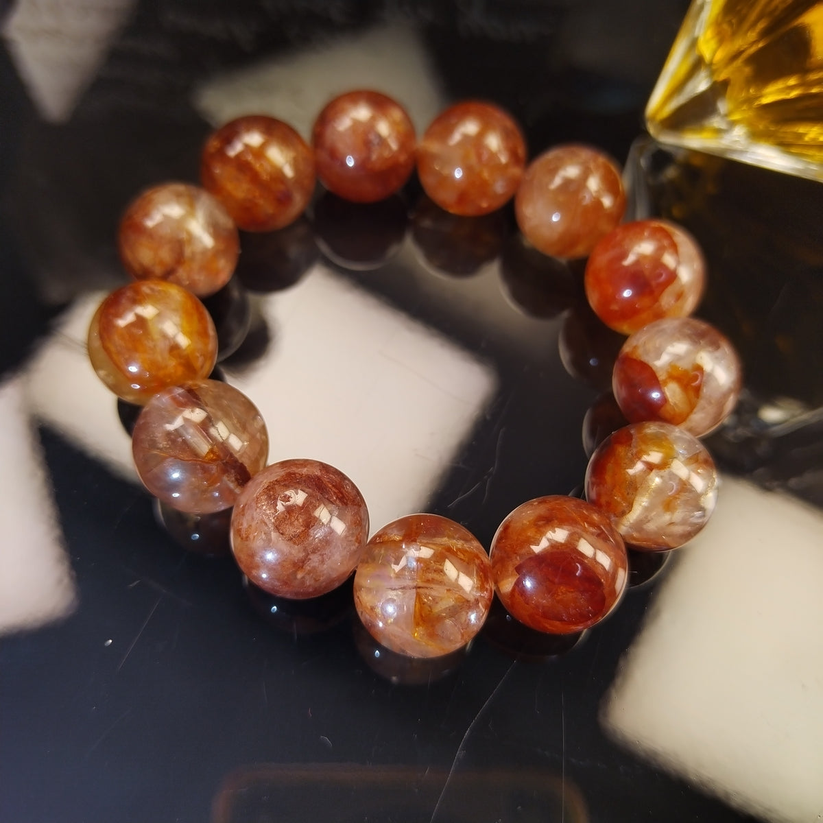 Natural Red Phantom Quartz Bracelet, Red Amphibole Quartz Fire Quartz Beaded Bracelet, Root Chakra Grounding & Protection Healing Crystal Bracelet, Unisex Crystal Gift