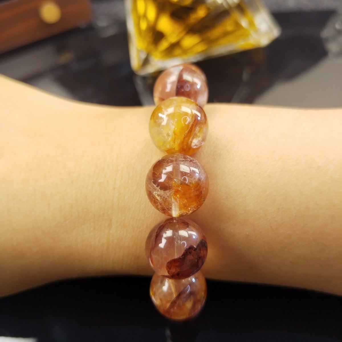 Natural Red Phantom Quartz Bracelet, Red Amphibole Quartz Fire Quartz Beaded Bracelet, Root Chakra Grounding & Protection Healing Crystal Bracelet, Unisex Crystal Gift