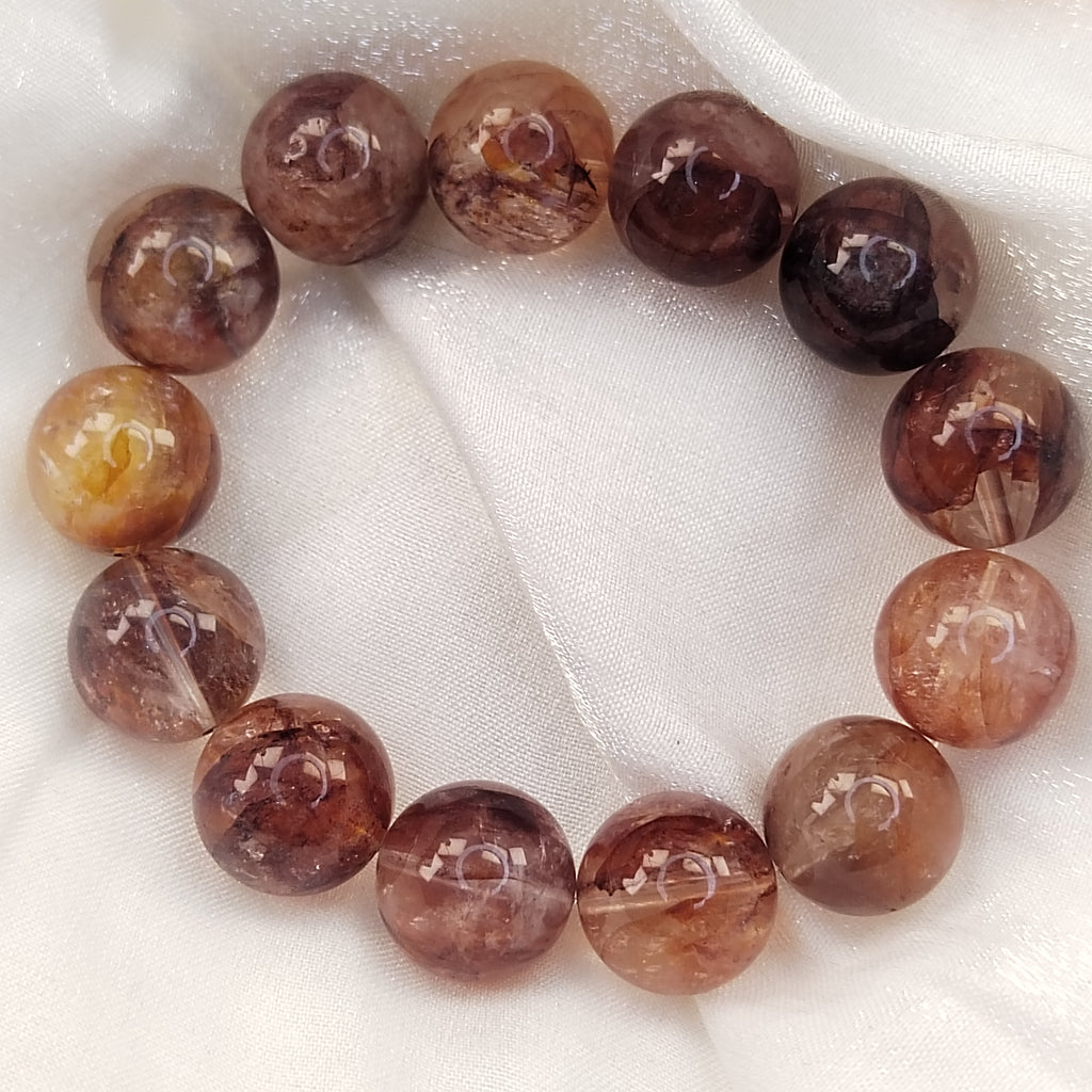 Natural Red Phantom Quartz Bracelet, Red Amphibole Quartz Fire Quartz Beaded Bracelet, Root Chakra Grounding & Protection Healing Crystal Bracelet, Unisex Crystal Gift