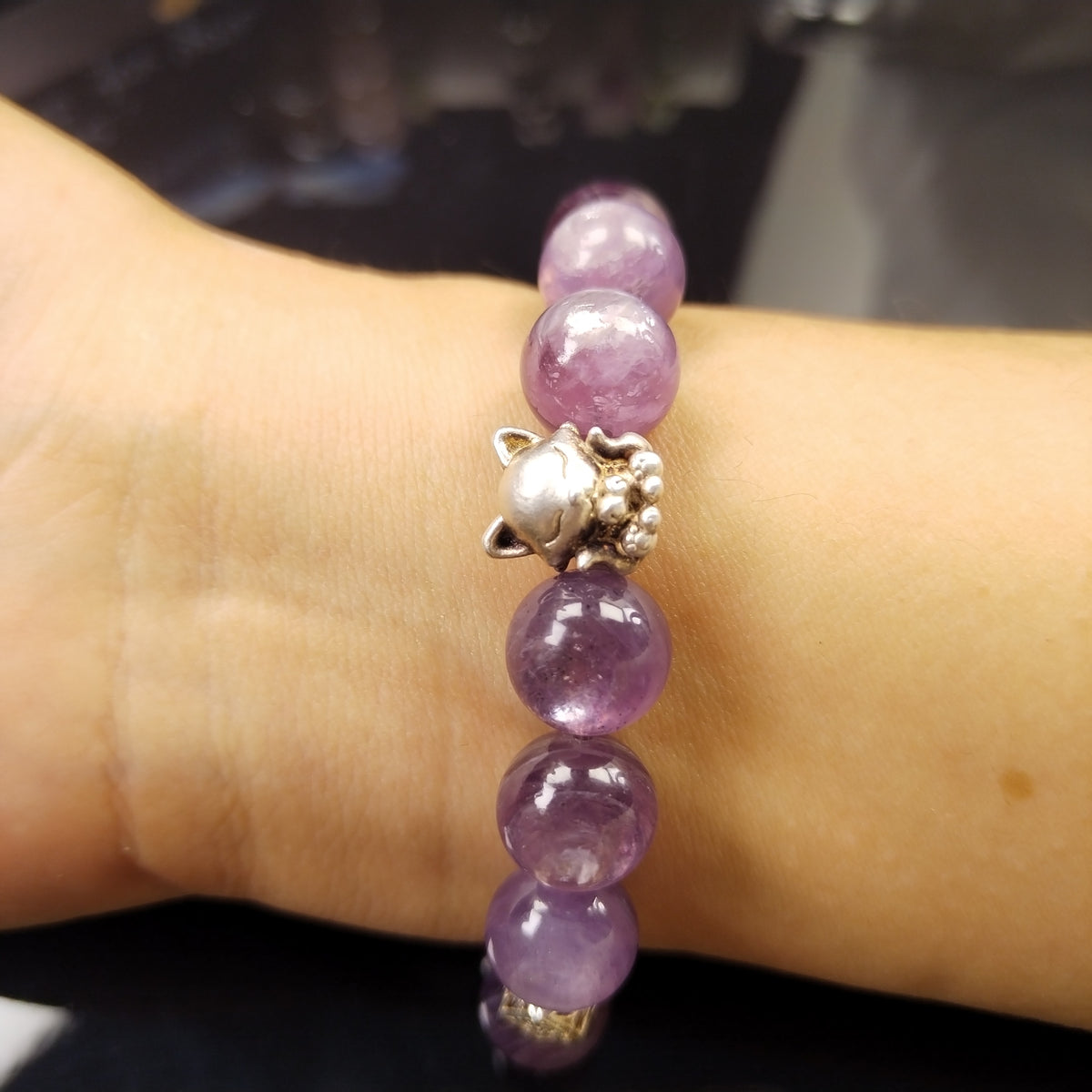 Natural Lilac Kunzite Beaded Bracelet, Kunzite Crystal Bracelet with Fox Charm, Heart Chakra Emotional Healing Crystal Bracelet, Self Love Calming Crystal Jewelry Gift for Her