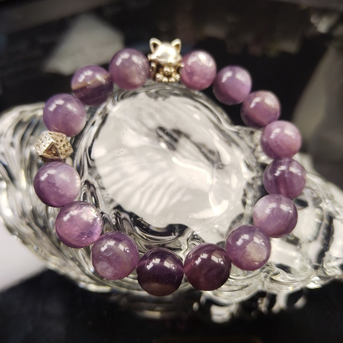 Natural Lilac Kunzite Beaded Bracelet, Kunzite Crystal Bracelet with Fox Charm, Heart Chakra Emotional Healing Crystal Bracelet, Self Love Calming Crystal Jewelry Gift for Her